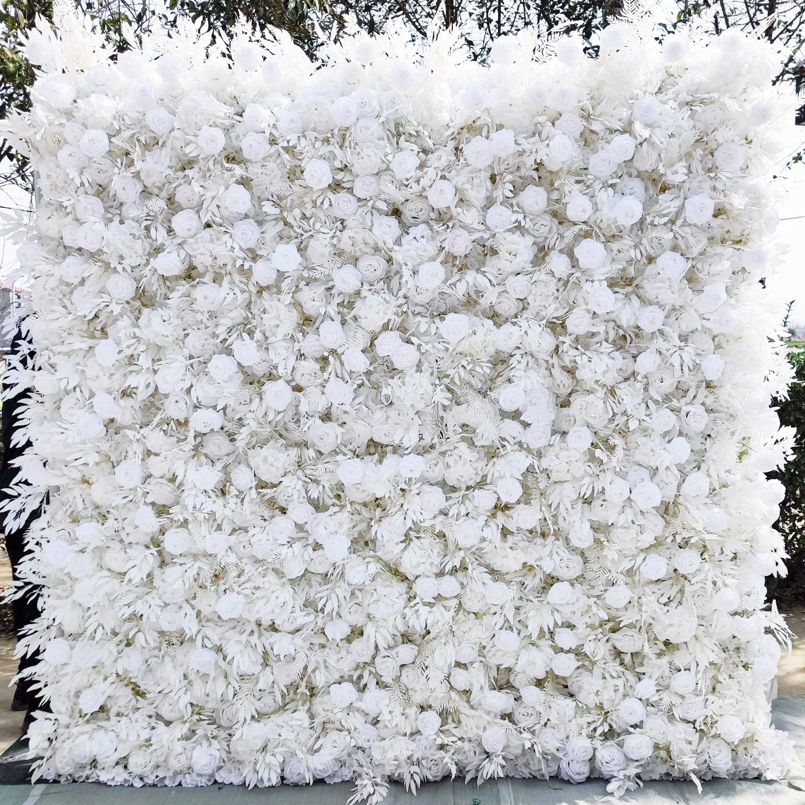 White Rose & Leaf Flower Wall