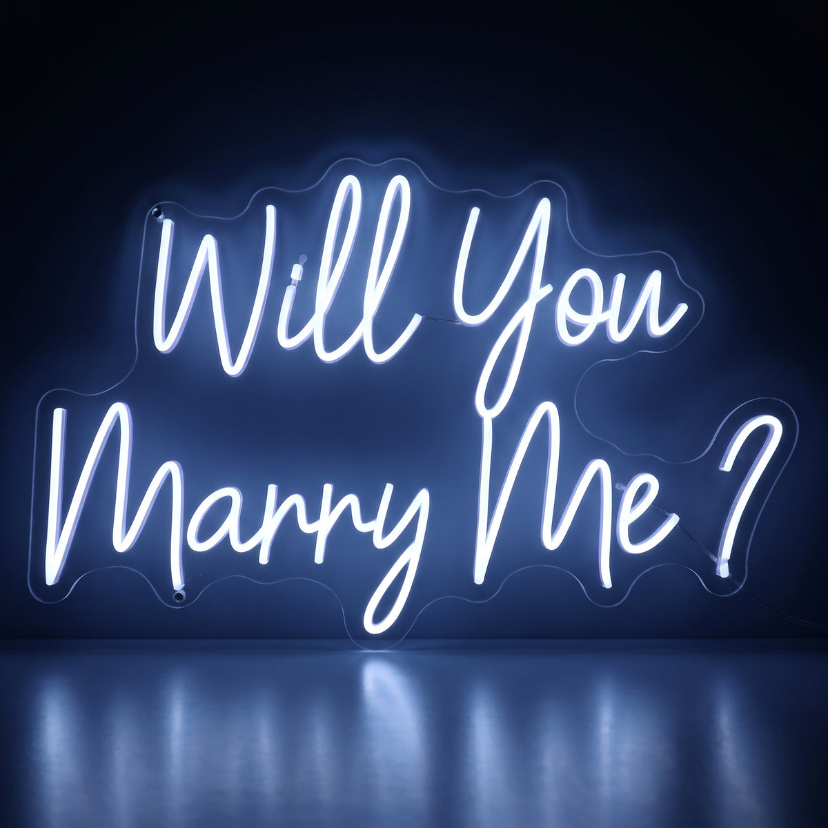Will You Marry Me? white LED neon sign glowing in a dark room