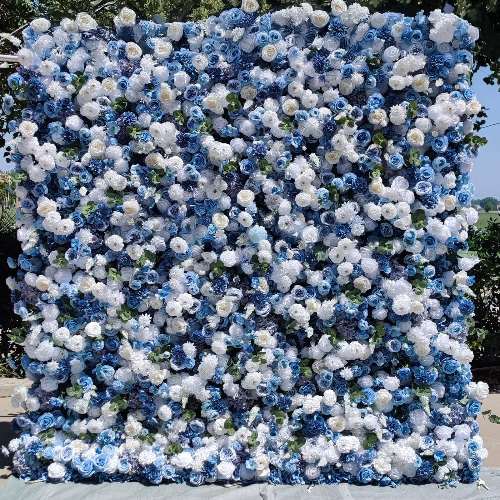 White and Blue Rose Flower Backdrop Wall
