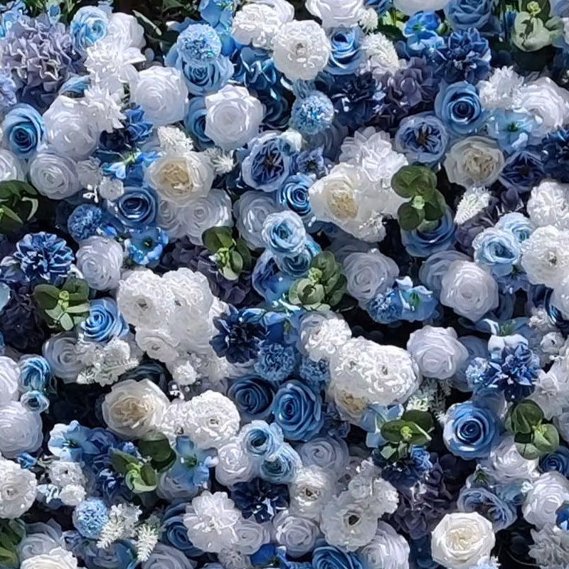 White and Blue Rose Flower Backdrop Wall