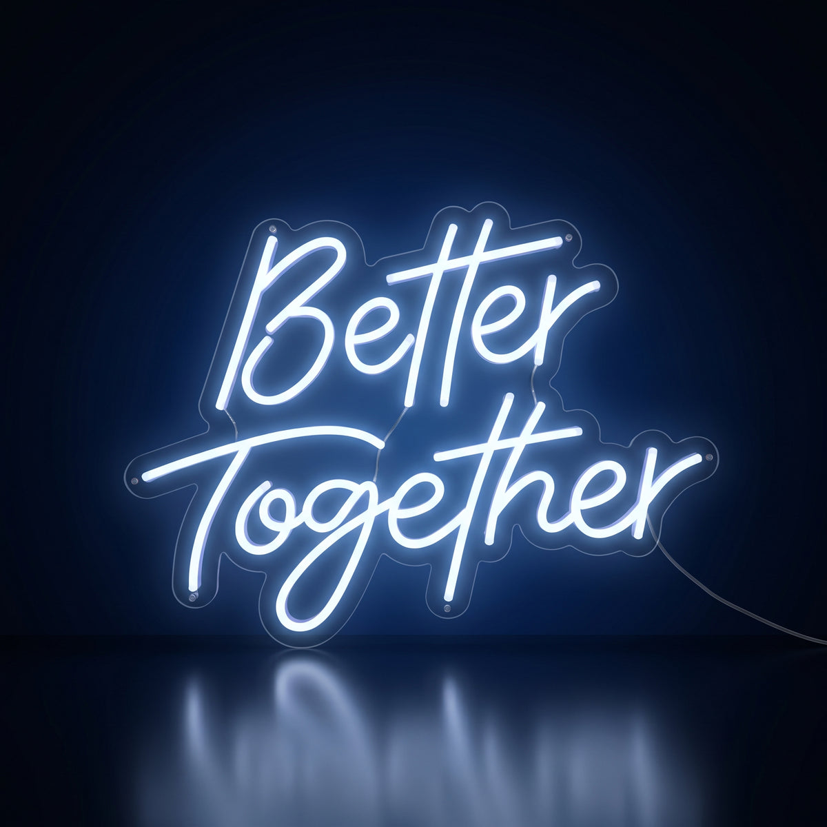 Better Together white LED neon sign glowing in a dark room